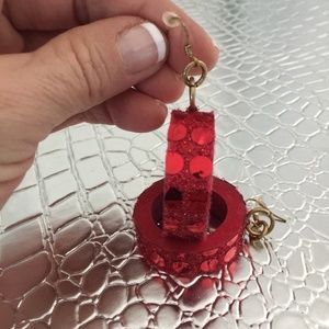 RED SEQUIN CHUNKY HOOP EARRINGS GREAT FOR ADDING A SPLASH OR HOLIDAY WEAR COSTUM